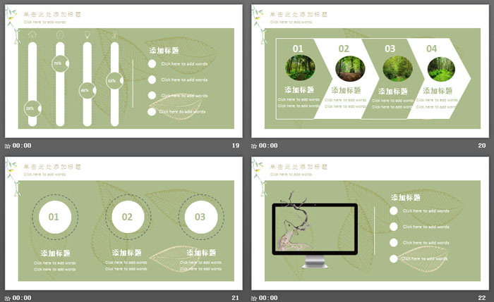 绿色清新唯美森林花卉小鹿PPT模板