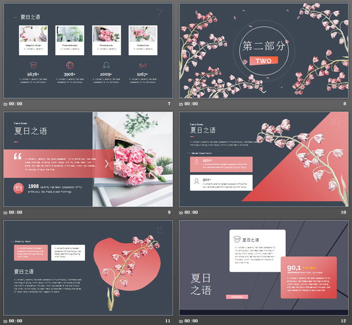 唯美花鸟背景《夏日之语》PPT模板