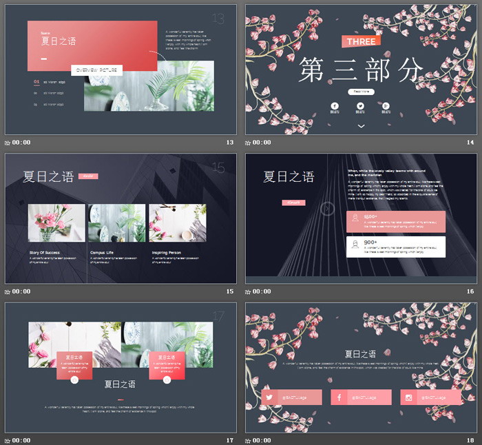 唯美花鸟背景《夏日之语》PPT模板