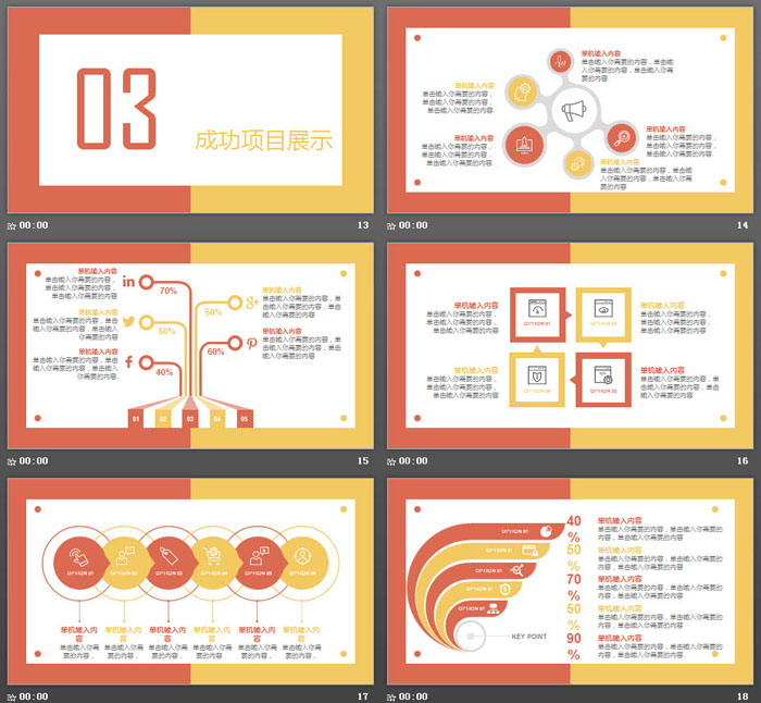 简洁红黄配色工作总结PPT模板