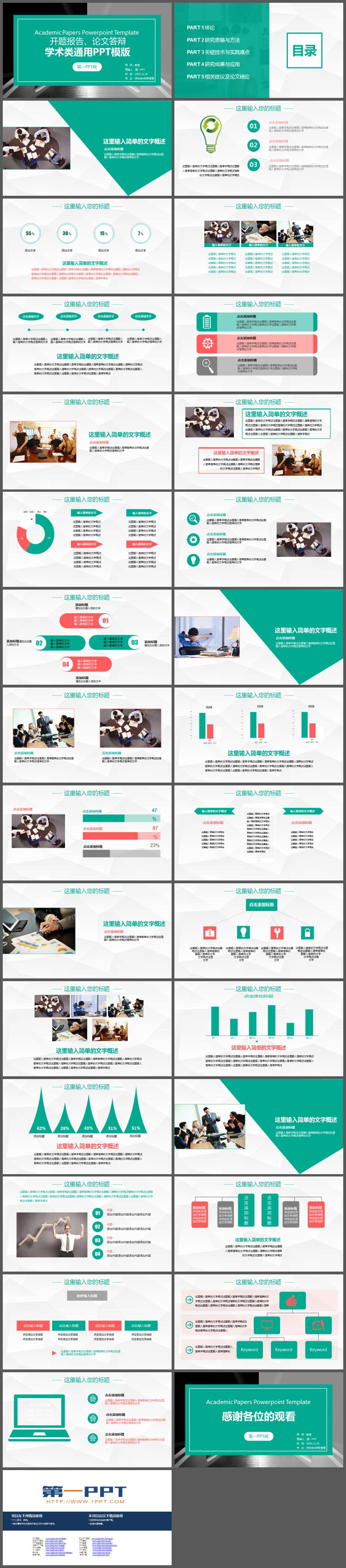 绿色学术开题报告PPT模板免费下载