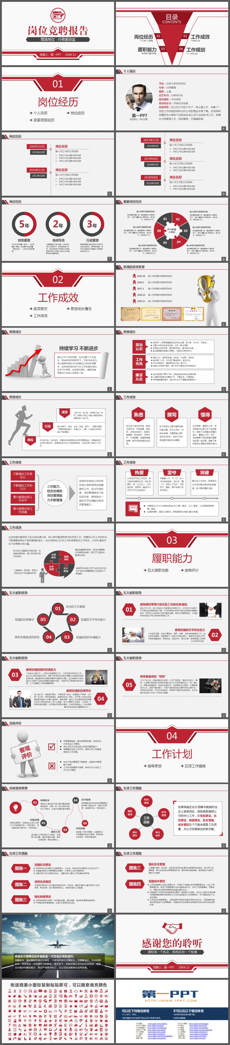红色商务岗位竞聘报告PPT模板免费下载