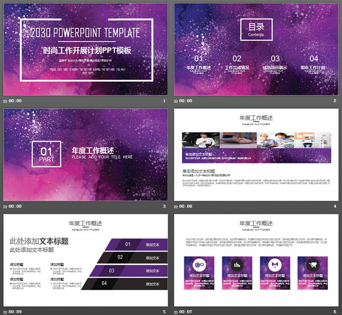 紫色时尚工作计划开展情况汇报PPT模板