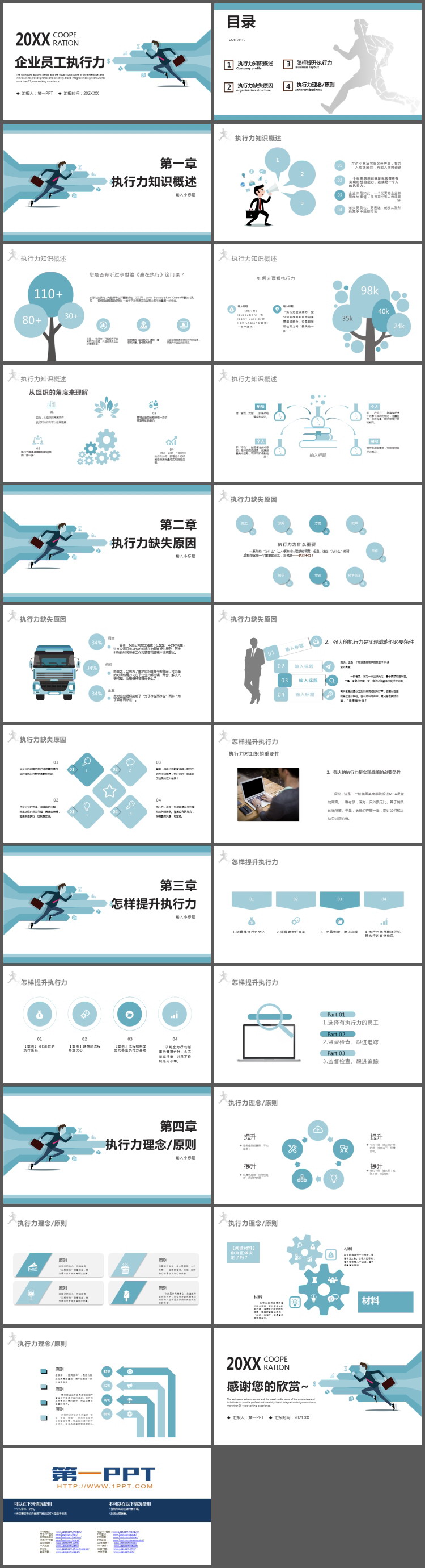 蓝色扁平化企业员工执行力培训PPT课件
