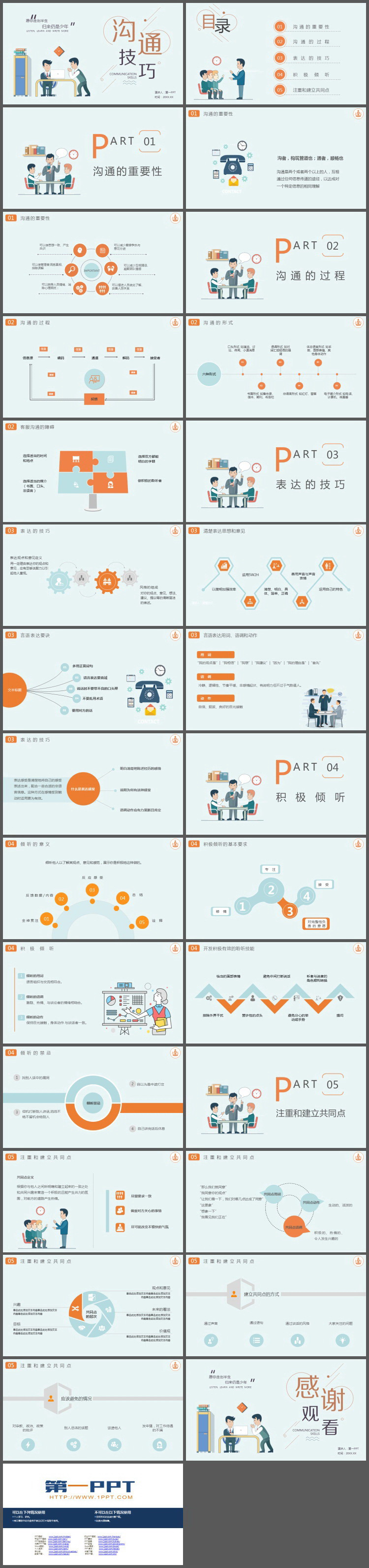 彩色卡通风格的沟通技巧培训PPT下载