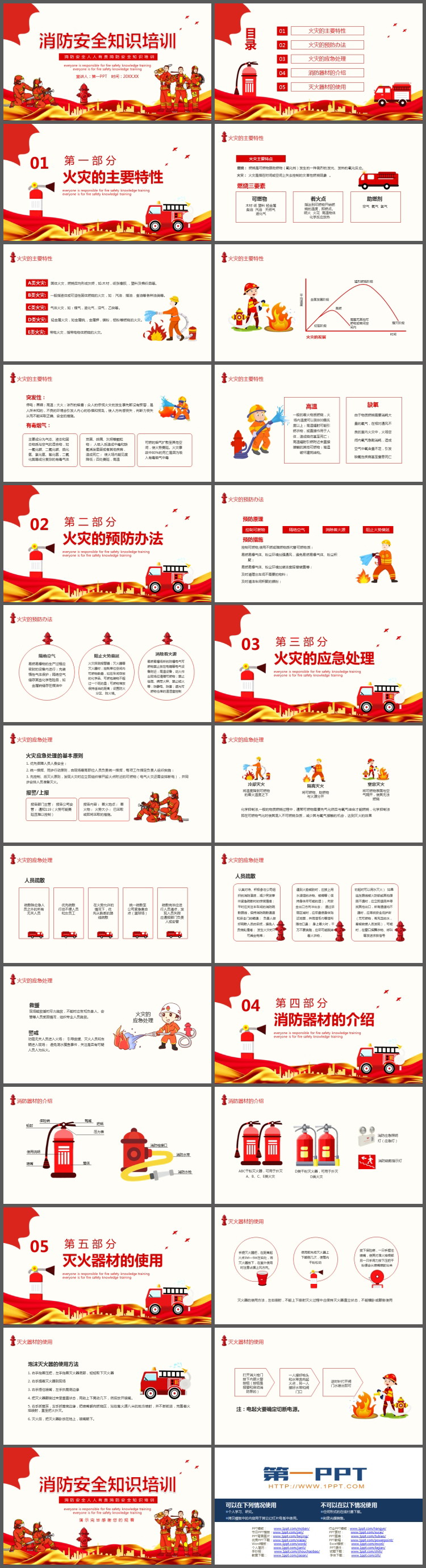 消防员救火背景的消防安全知识培训PPT下载