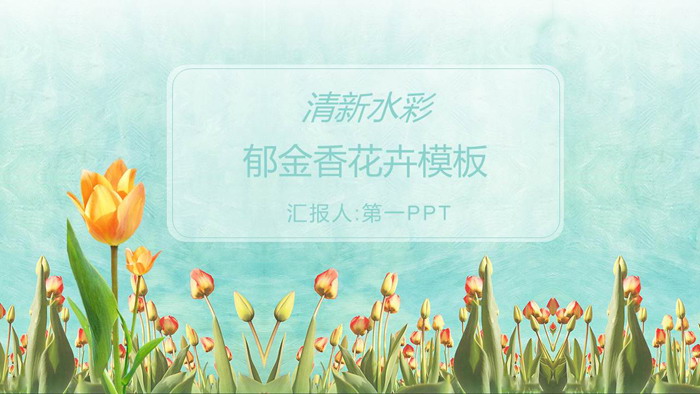 清新水彩郁金香PPT模板
