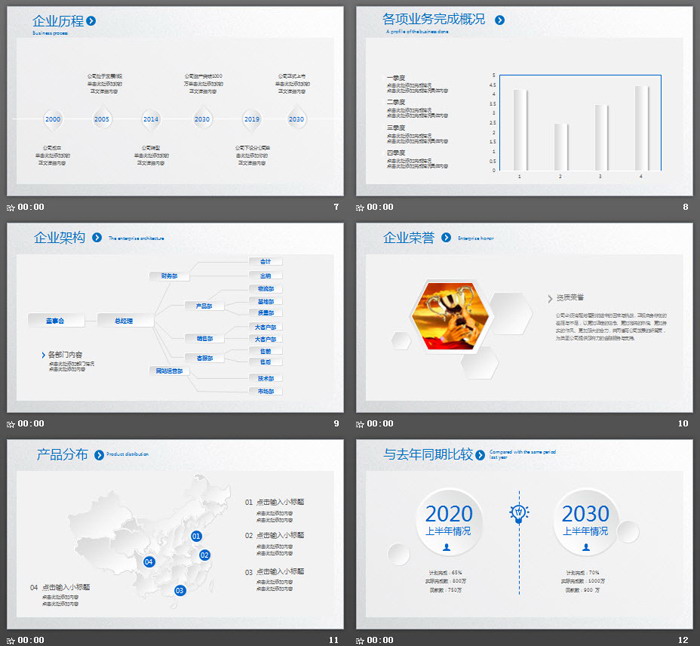 极简白色六边形工作总结计划PPT模板