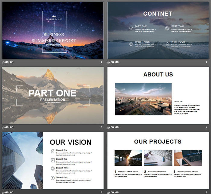 雪山星空背景的欧美风企业简介PPT模板