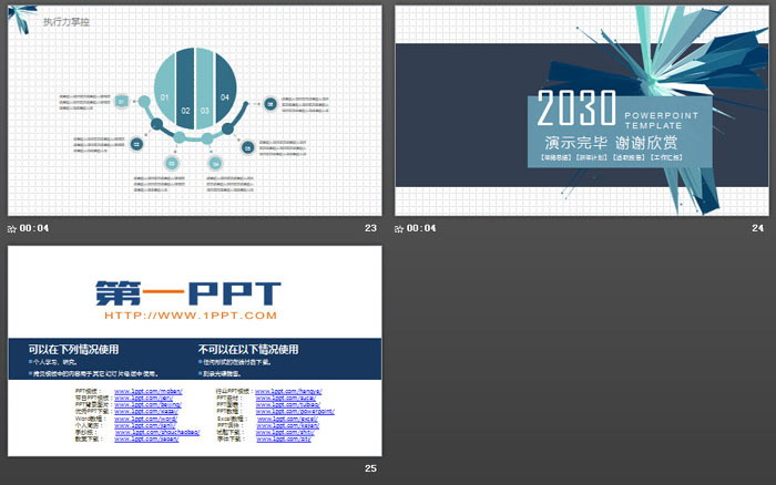 蓝色放射多边形员工执行力培训PPT模板