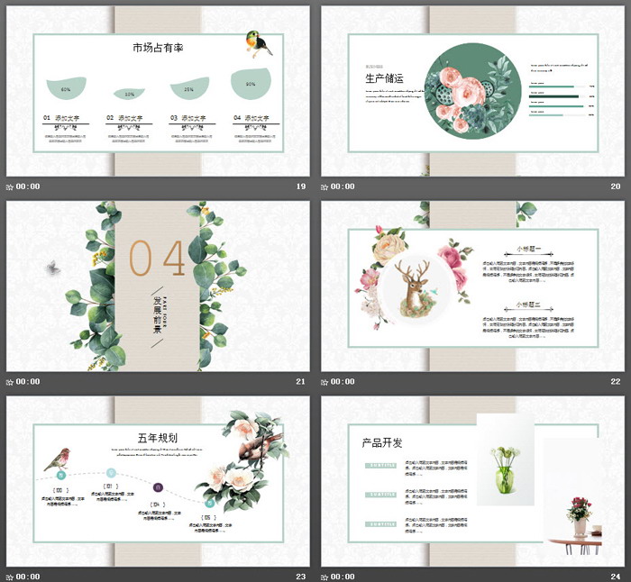 清新叶子背景公司简介PPT模板