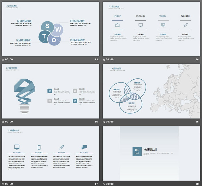 极简蓝灰商业计划书PPT模板