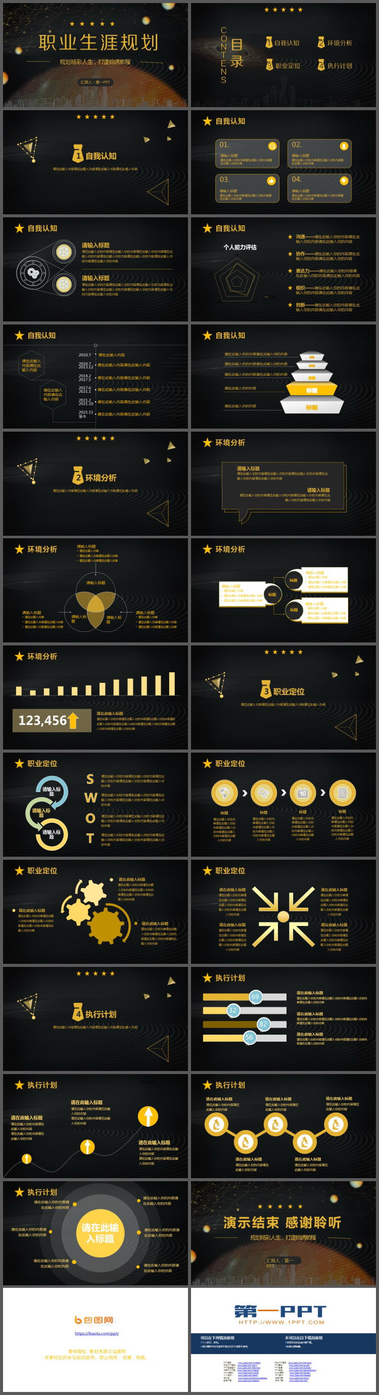 大气黑金风大学生职业生涯规划PPT模板