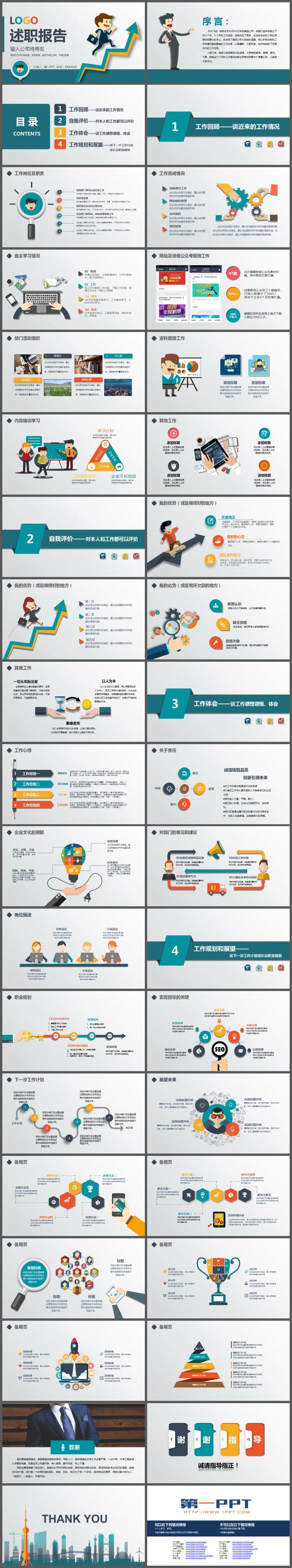 彩色扁平化个人述职报告PPT模板免费下载