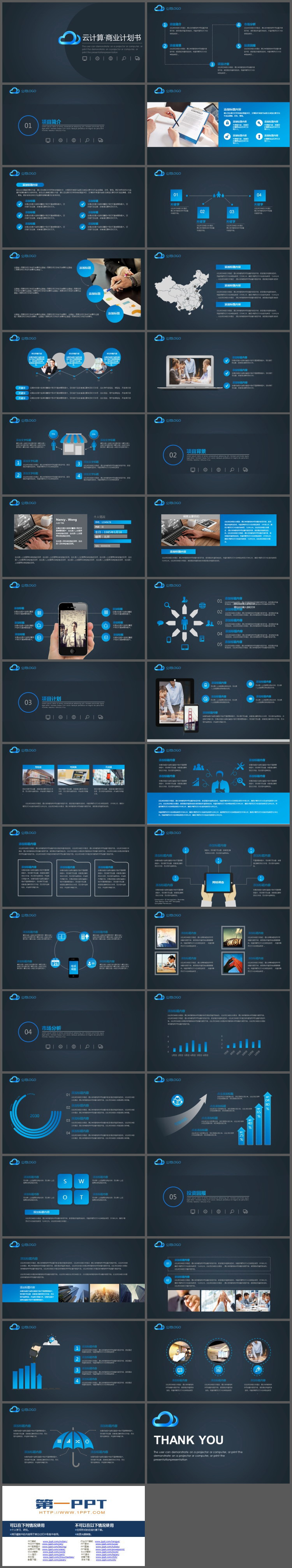 蓝色极简云计算主题商业计划书PPT模板