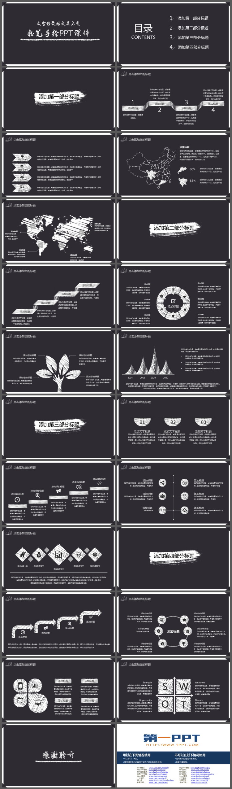 粉笔手绘风格的教学说课PPT模板