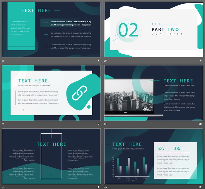 蓝绿动感欧美风商务PPT模板免费下载