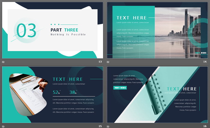 蓝绿动感欧美风商务PPT模板免费下载