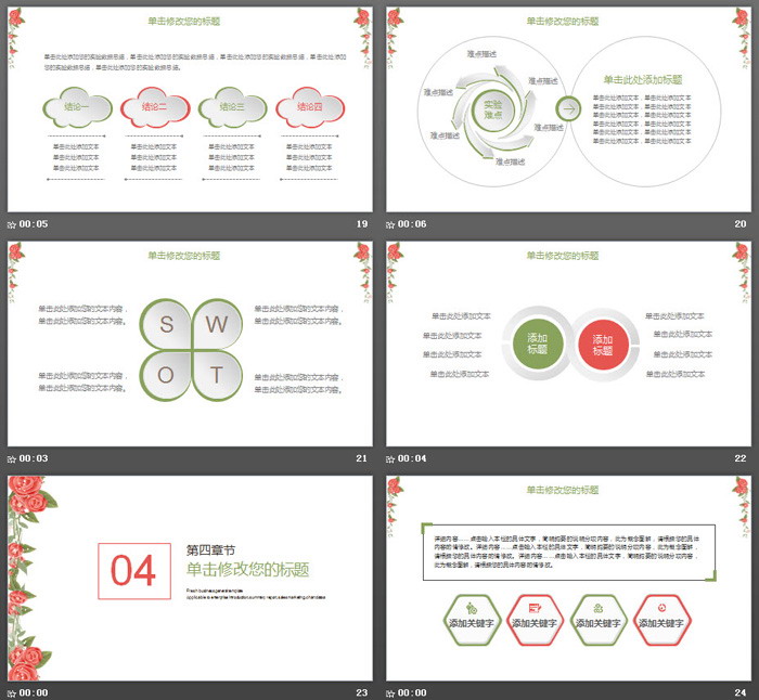 小清新韩范花卉边框PPT模板