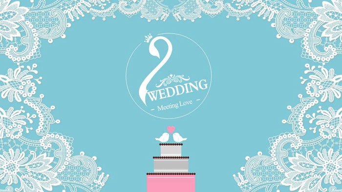 清新花边背景的婚礼相册PPT模板