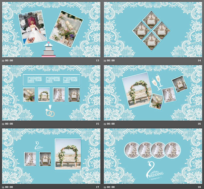 清新花边背景的婚礼相册PPT模板