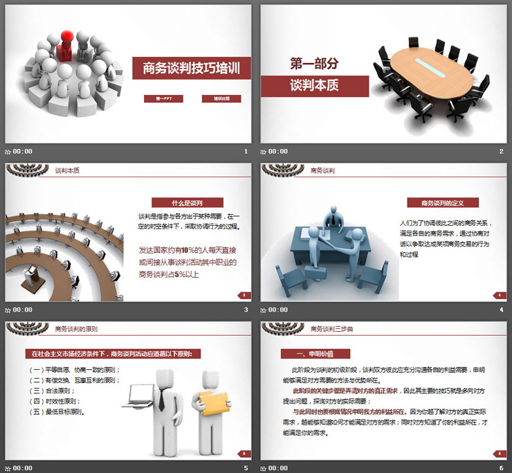 白色小人背景的《商务谈判技巧》培训PPT