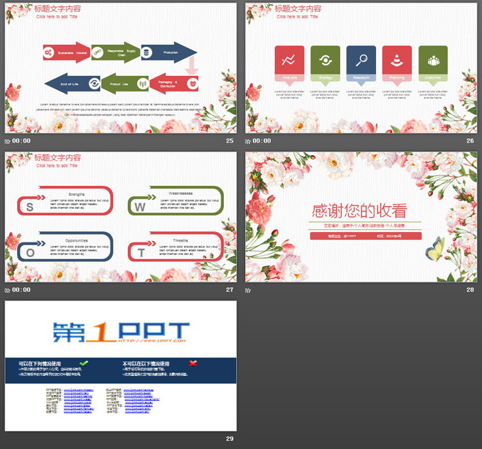 韩范花卉背景PPT模板