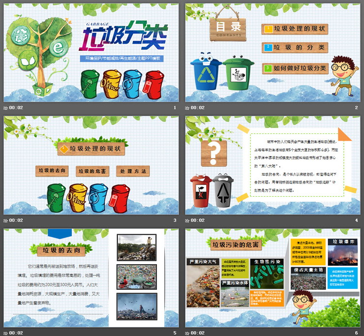精美动态垃圾分类PPT模板免费下载