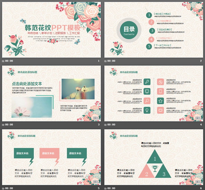 复古卡通韩范花卉PPT模板
