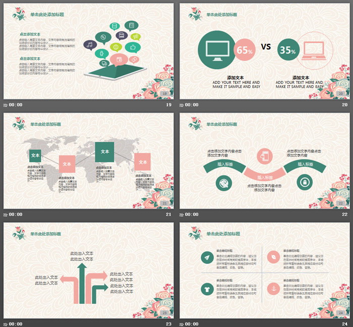 复古卡通韩范花卉PPT模板