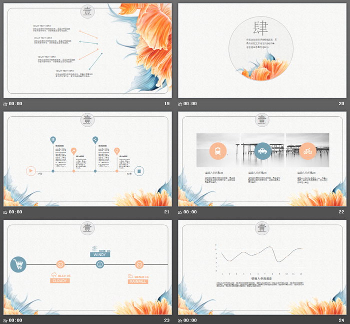 简洁优美的金鱼图案PPT模板