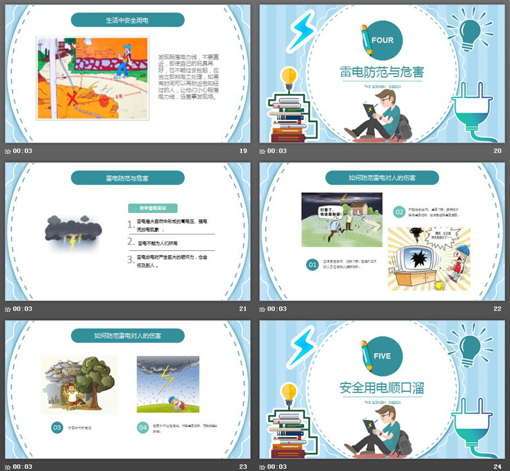 蓝色卡通安全用电主题班会PPT模板