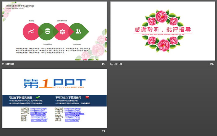 简洁水彩花卉背景的小清新韩范PPT模板