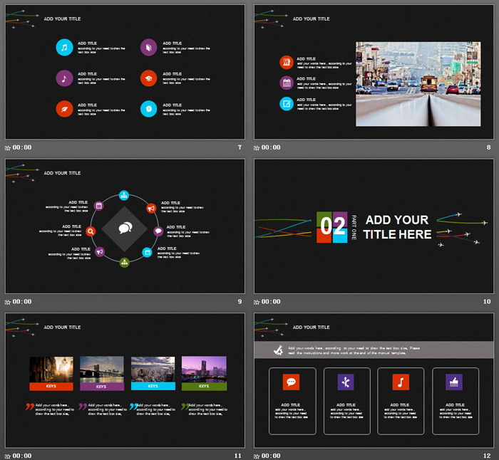 黑色飞机拉线背景的欧美PPT模板