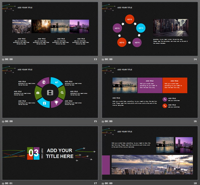 黑色飞机拉线背景的欧美PPT模板