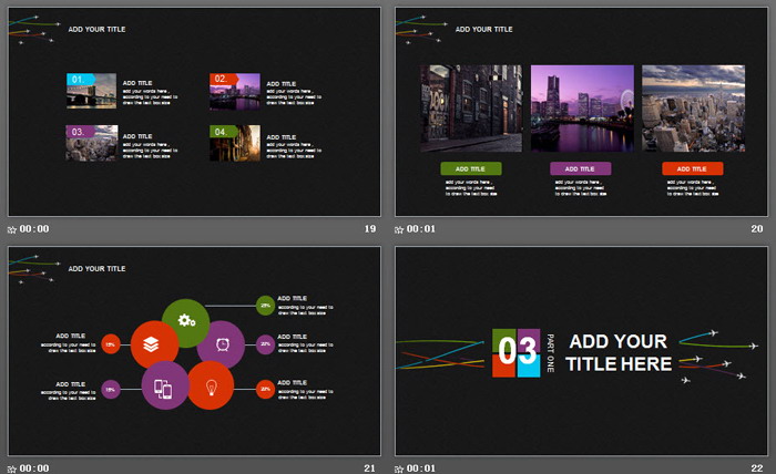黑色飞机拉线背景的欧美PPT模板