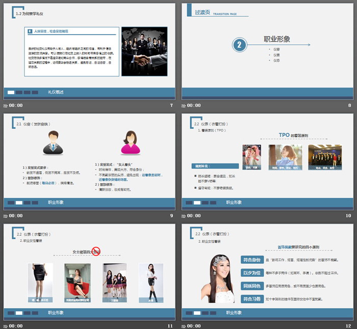 蓝色稳重商务礼仪培训PPT模板