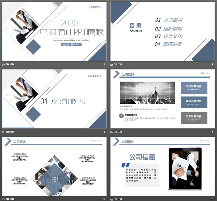 稳重蓝灰配色企业新员工入职培训PPT模板