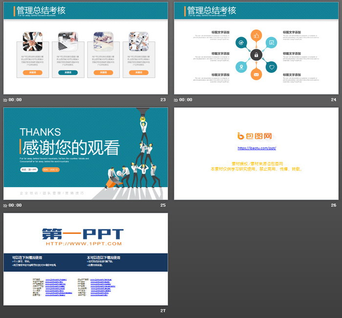 蓝色扁平化有效管理团队PPT培训课件模板