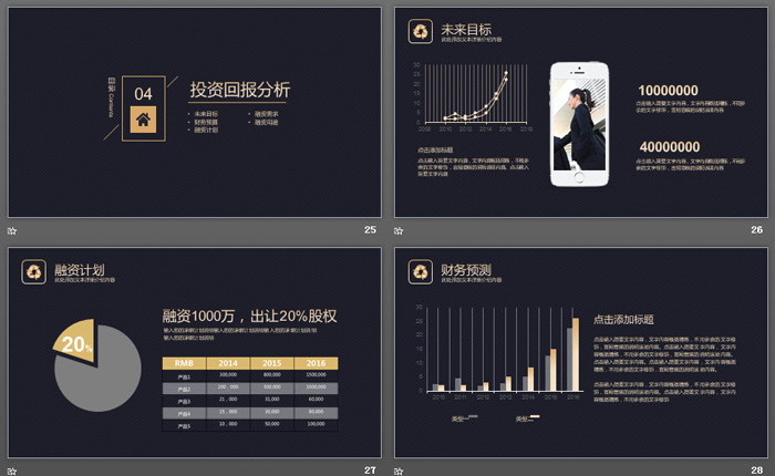 精致黑金风格商业融资计划书PPT模板