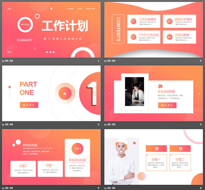 橙色渐变背景的工作总结计划PPT模板