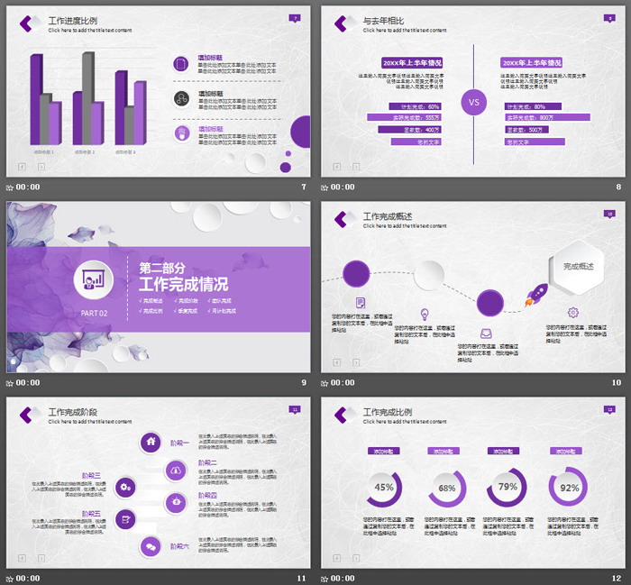 紫色唯美艺术风格工作总结PPT模板