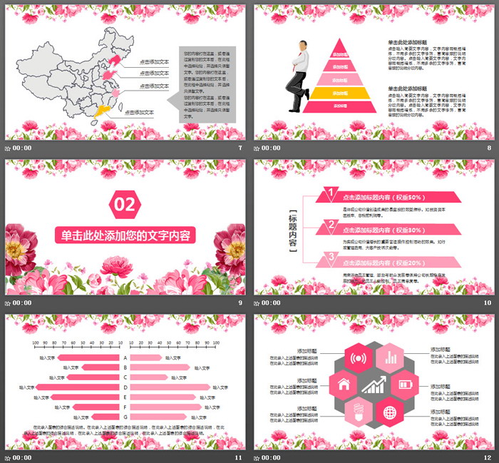 粉色唯美时尚花卉背景的艺术范PPT模板