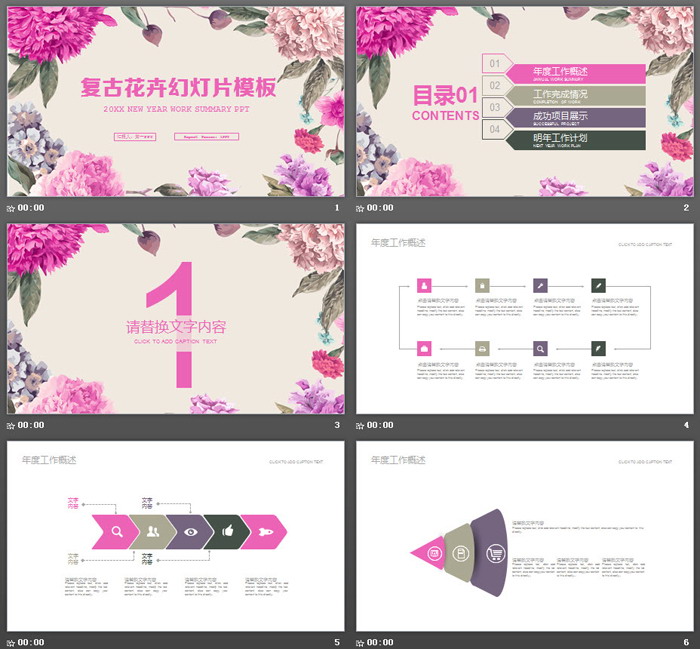 复古手绘艺术花卉PPT模板