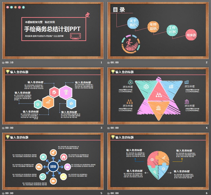 黑板粉笔手绘风格商务计划PPT模板