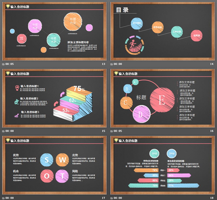 黑板粉笔手绘风格商务计划PPT模板