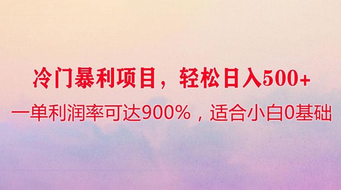 冷门暴利项目，一单利润率可达 900%，轻松日入 500+，适合小白 0 基础