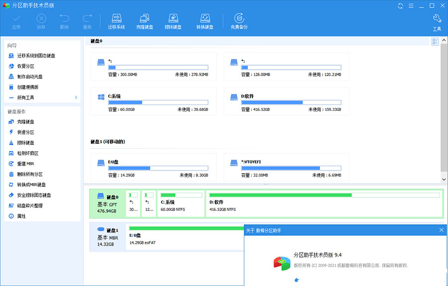 分区助手技术员版 AOMEI Partition Assistant v9.12 绿色版