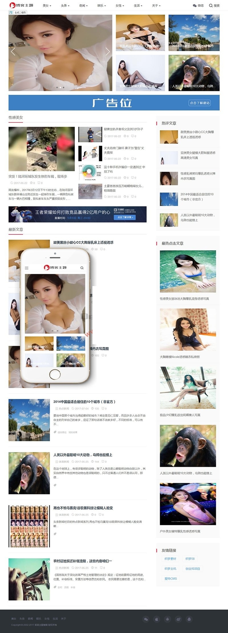 响应式主题博客新闻网站源码 自适应手机端 织梦模板-资源站