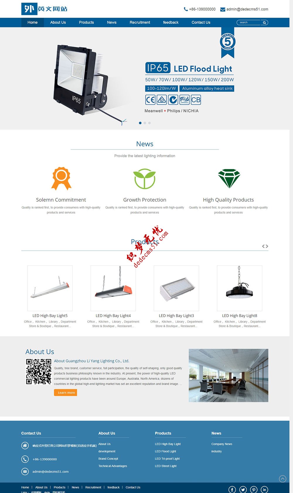响应式外贸灯具机械电子英文网站源码 织梦dedecms模板 (自适应手机)-资源站